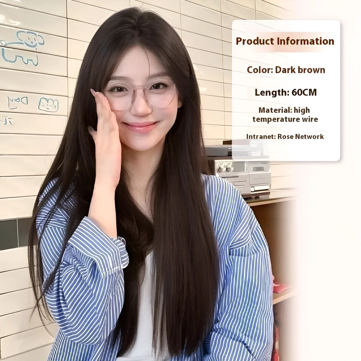 Forehead lace full-head wig in natural black straight style with hairnet and styling accessories