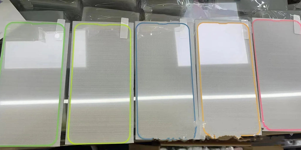 Fluorescent tempered glass screen protector for iPhone showing luminous glow in blue colour