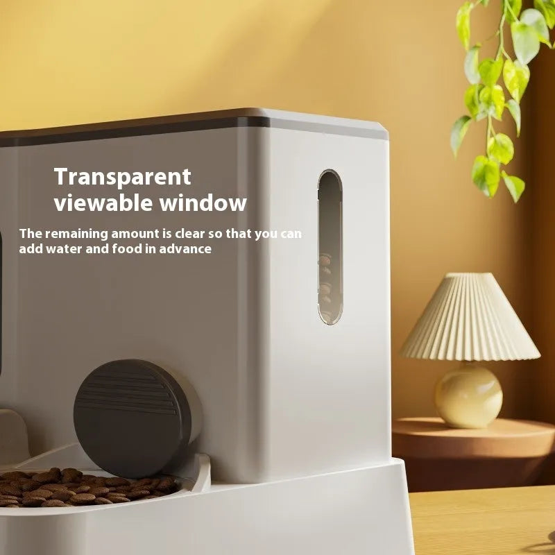Automatic cat feeder and water dispenser with integrated double bowl in grey, green or yellow colours