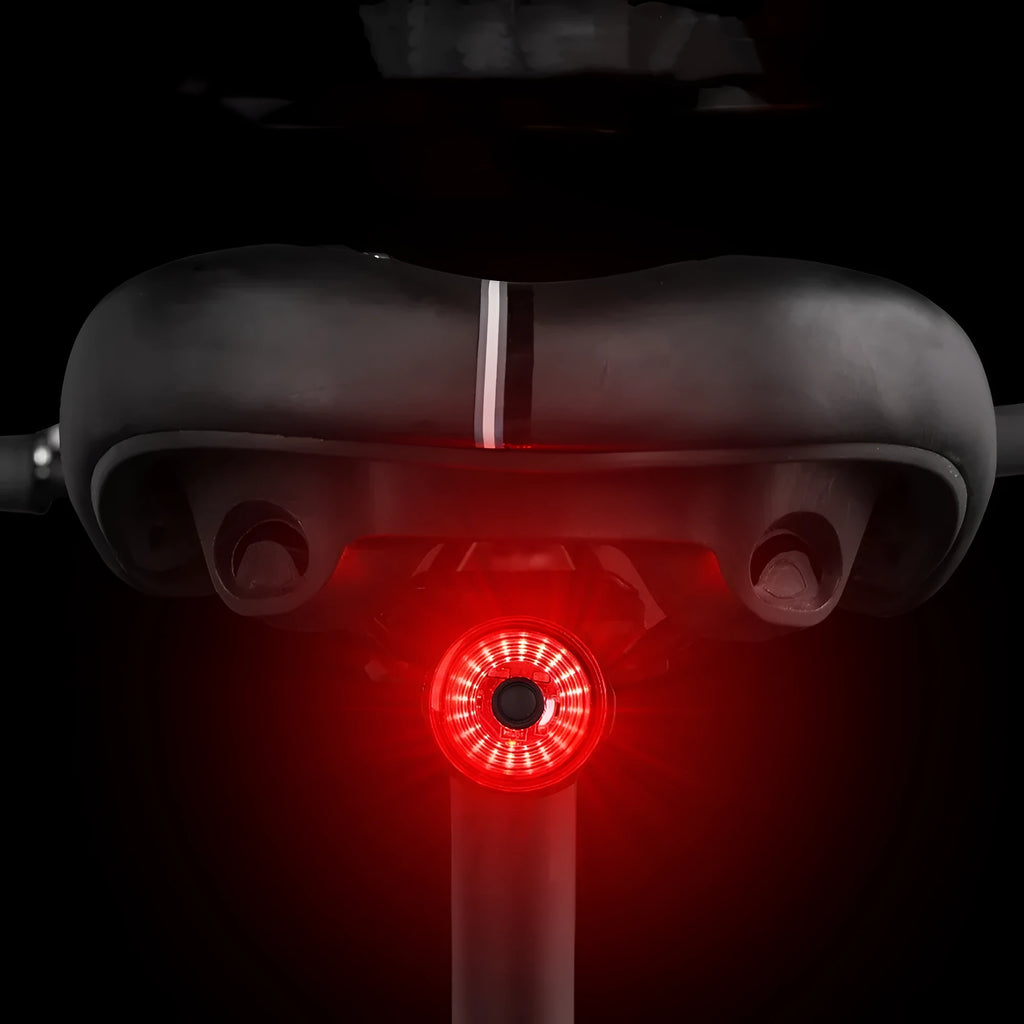 Intelligent bicycle brake light, black taillight with 420mAh rechargeable battery, IPX6 waterproof, ABS+PC, 87g