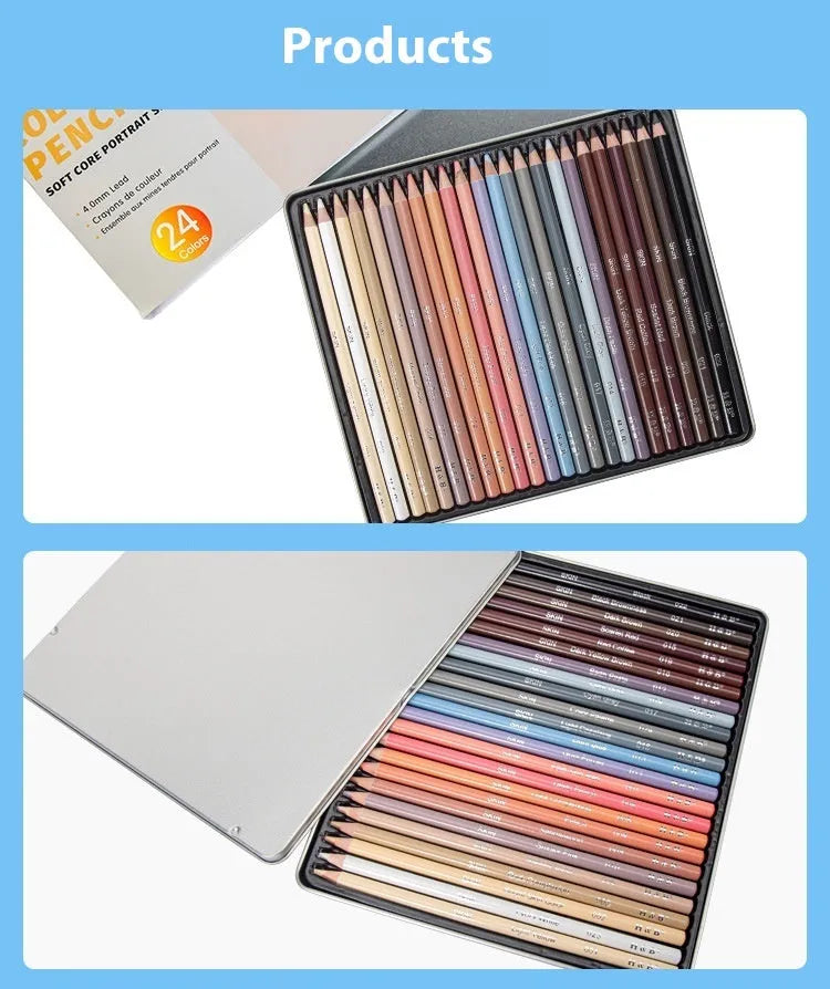 24 colour skin tone art pencils in round metal tin case for portrait drawing