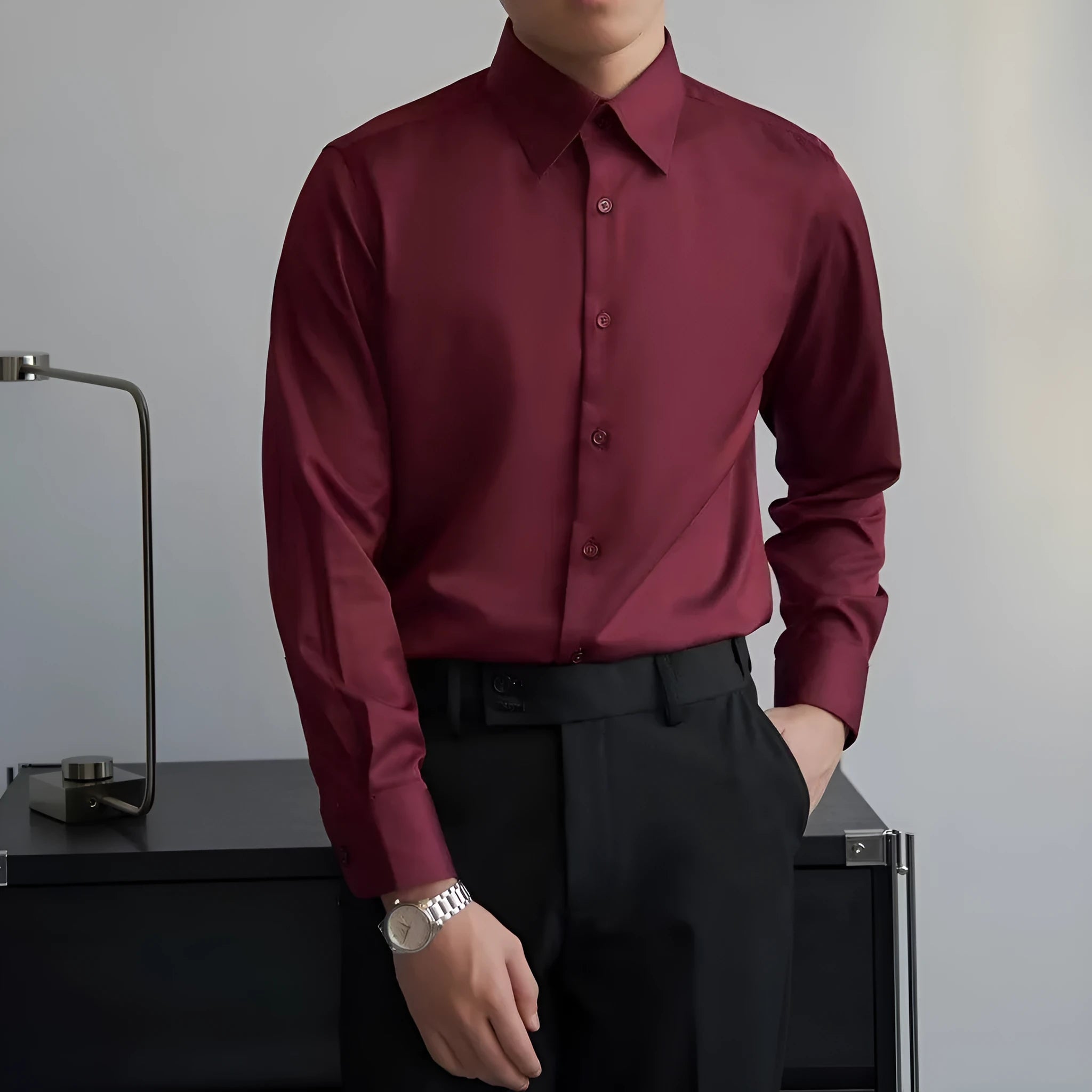 Korean style men's autumn shirt in black with Japanese retro design as loose fit cardigan