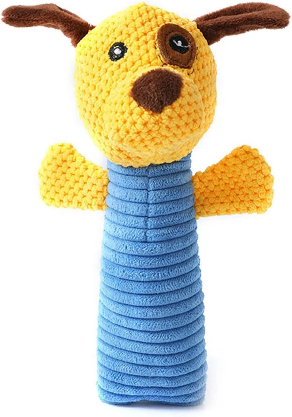 Soft stuffed dog squeaky chew toy in animal shape with teeth cleaning function