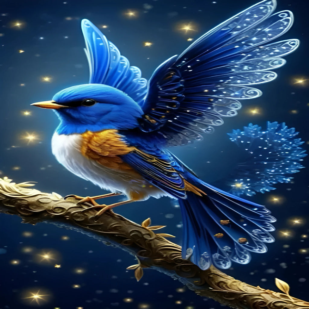 Handmade Blue Bird rhinestone diamond painting measuring 60x100cm with modern simplicity design