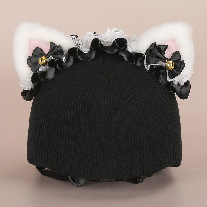 Plush helmet cover with cartoon ear decorations for cycling and costume use