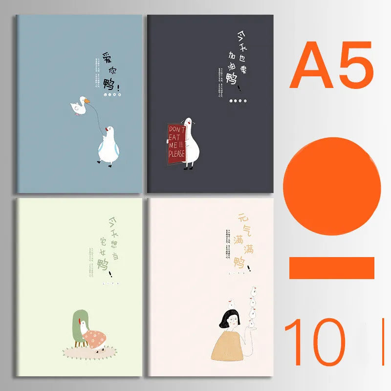 Ten soft cover kraft paper notebooks with thread binding in A5 and B5 sizes showing multiple design styles