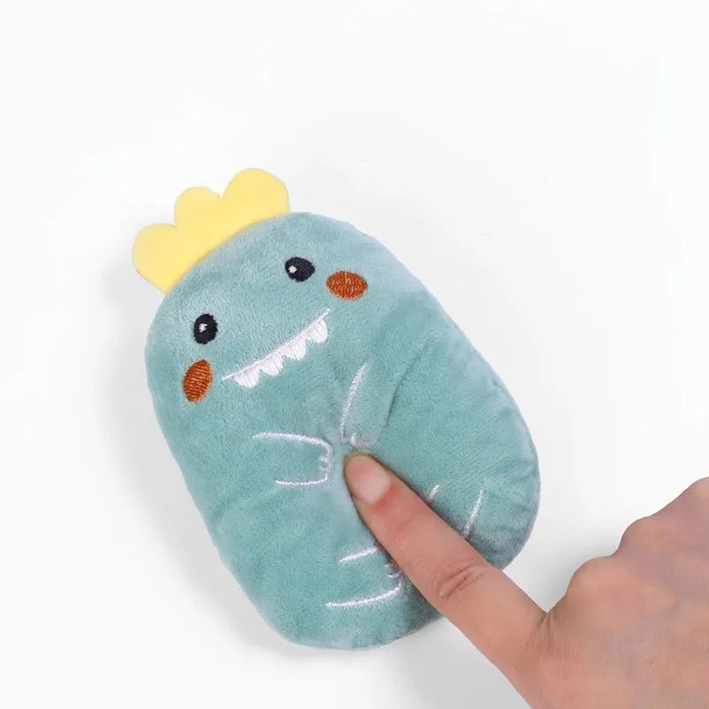 Plush cat thumb toy in six colours for chewing and clawing with catnip