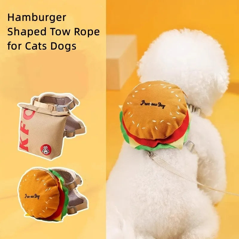 Cartoon hamburger design adjustable escape-proof vest leash for a dog