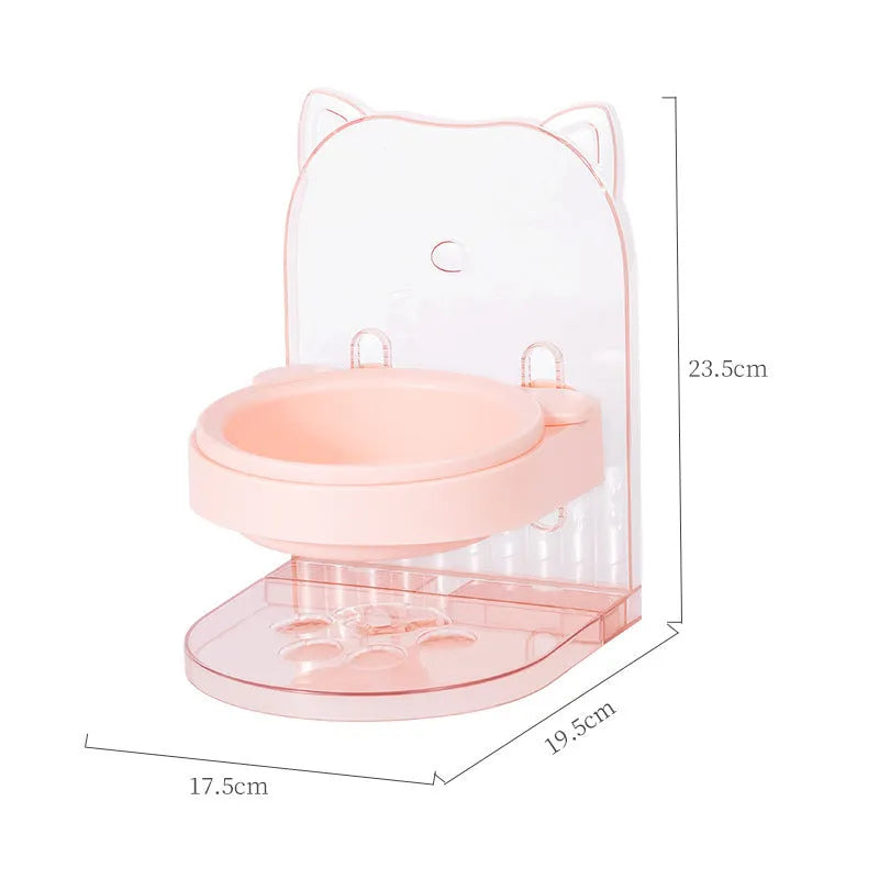 Cat feeding bowl with cat ear-shaped anti-spill neck protector and removable hanging cage