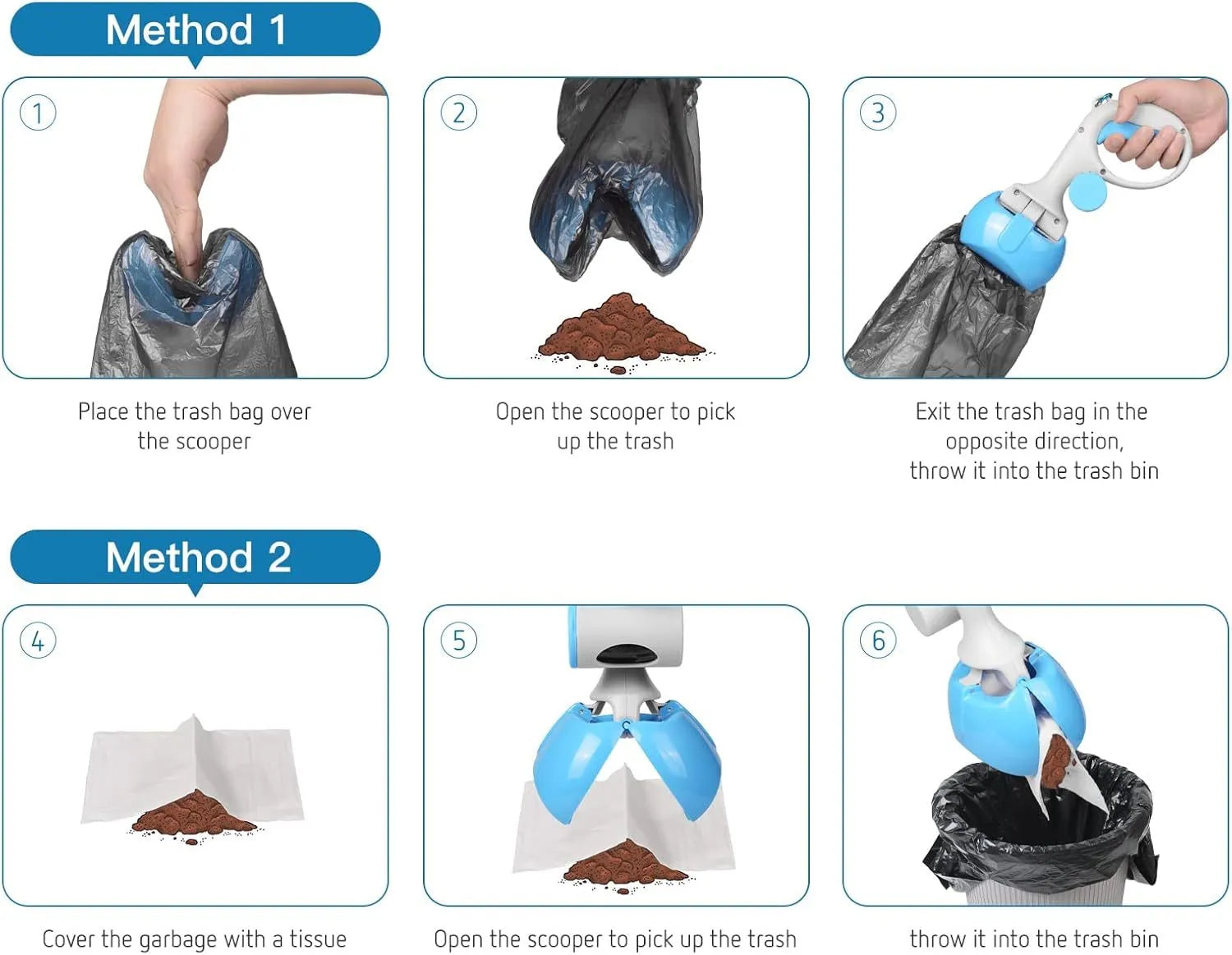 ABS plastic pet pooper scooper with integrated trash bag holder in multiple colours