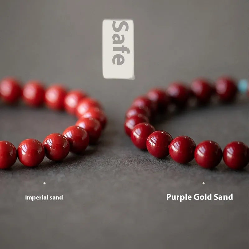 Purple gold sand cinnabar and coated metal bracelet with geometric ellipse beads.