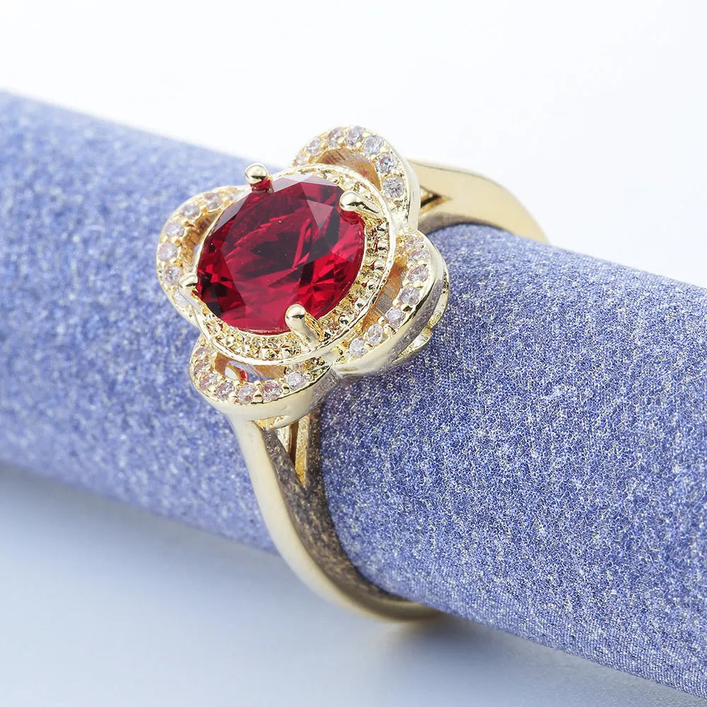 Copper zircon ring with fruit-shaped design and electroplated finish in colour 10-6-1395