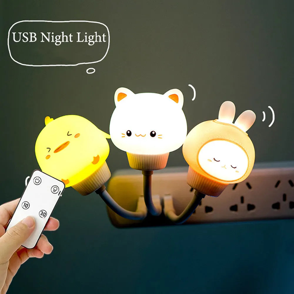 USB portable LED night light with cute cartoon animal design and remote control