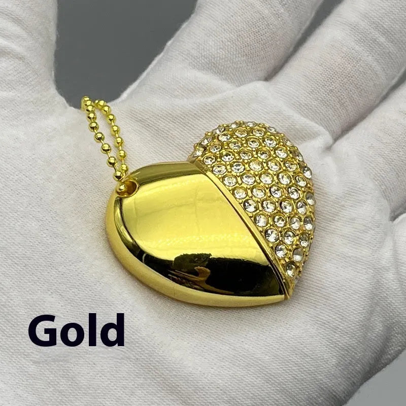 Creative heart-shaped brick-pattern USB flash drive with metal shell in various colours.