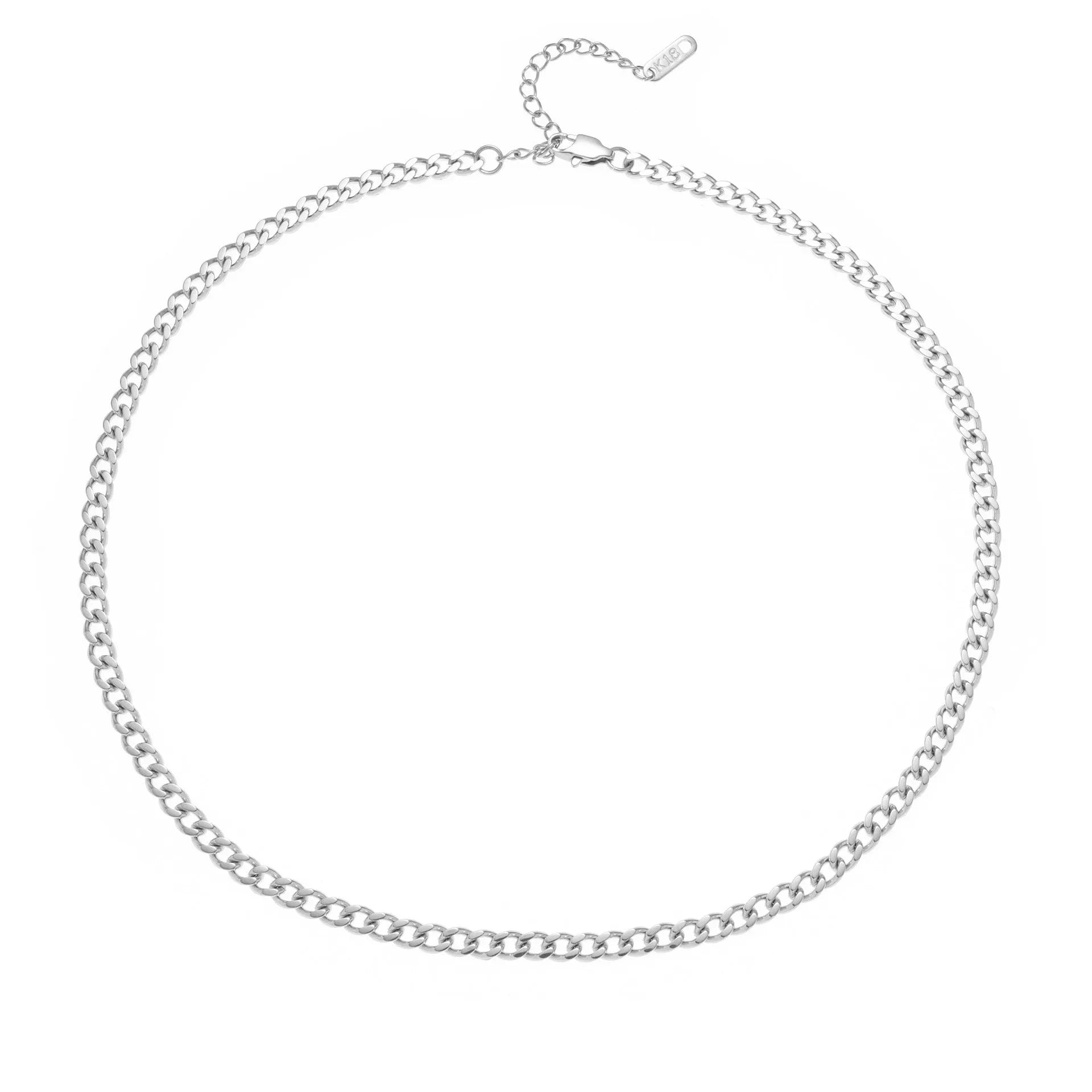 A gold and a silver titanium steel necklace with letter and number pendants on a 40.5cm chain.