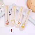 Jane Lime Foodie cat metal bookmark with cartoon pendant in one of four cat-themed designs