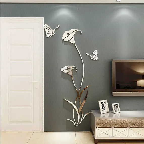 Lily 3D stereo acrylic wall sticker showing dimensional floral design in metallic gold colour