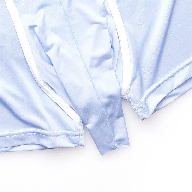 Men's solid colour ice silk boxers showing mid-waist design on a grey background