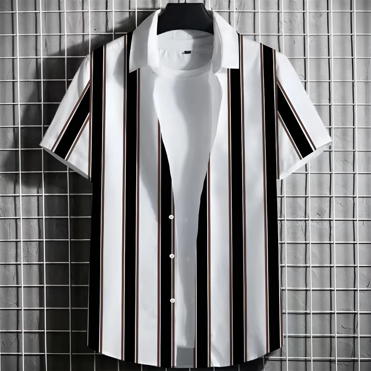 Men's linen short sleeve T-shirt with 3D printed horizontal stripes in multiple colour options.