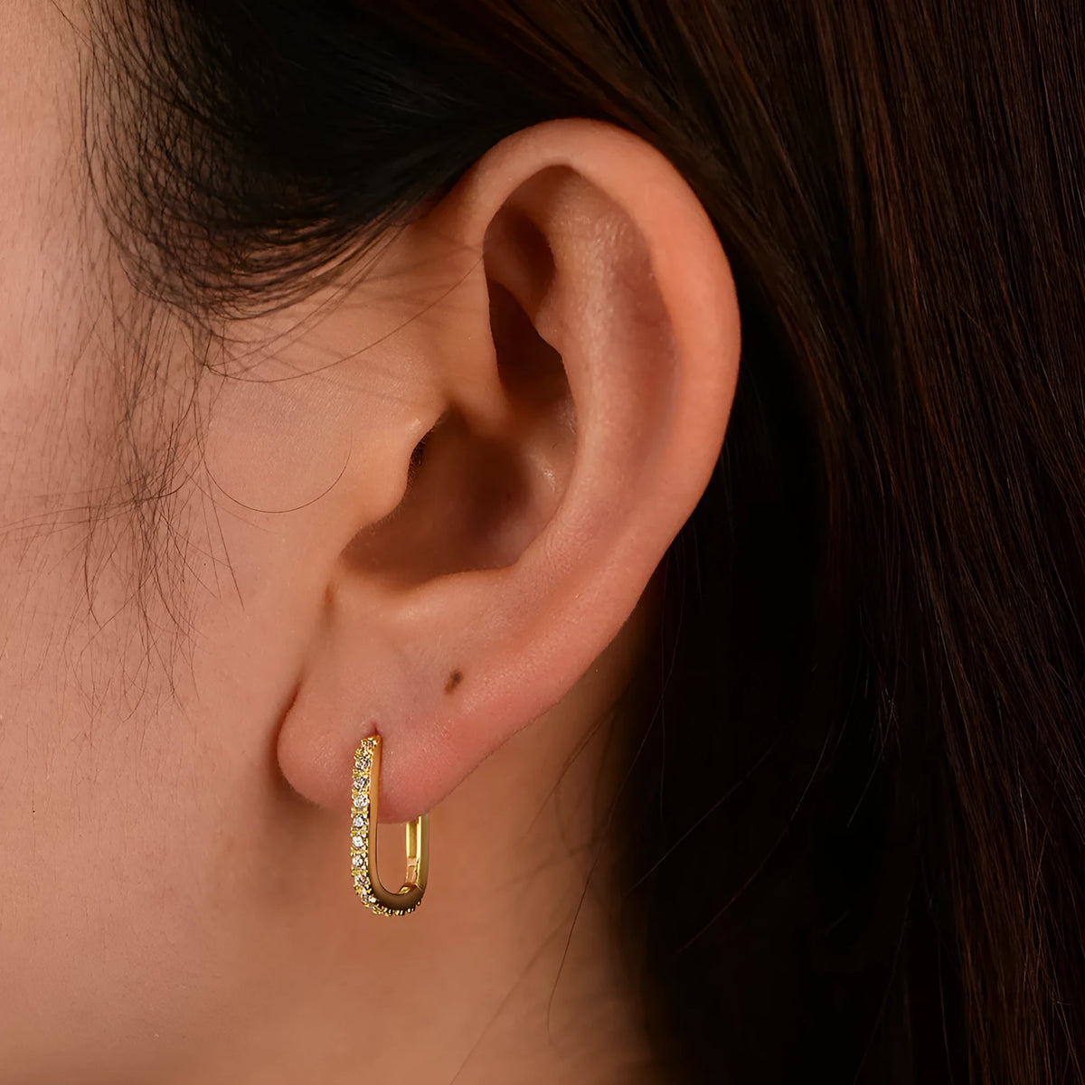 S925 sterling silver oval zircon earrings with geometric design and ear clip backings