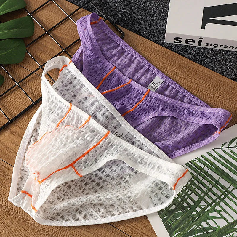 Men's ice silk lace low-waist briefs for sports in solid colours with Asian sizing