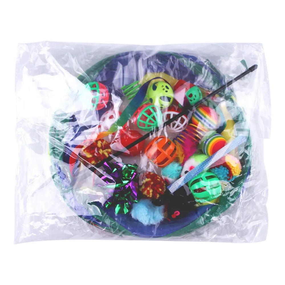 Plastic cat suit toy channel tunnel with random coloured accessories for indoor pet play