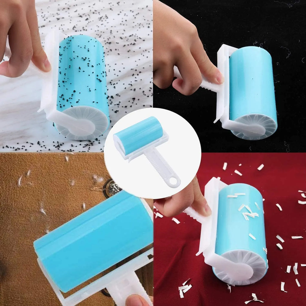 Reusable washable lint roller with protective cover for pet hair removal, measuring 17x10x4cm