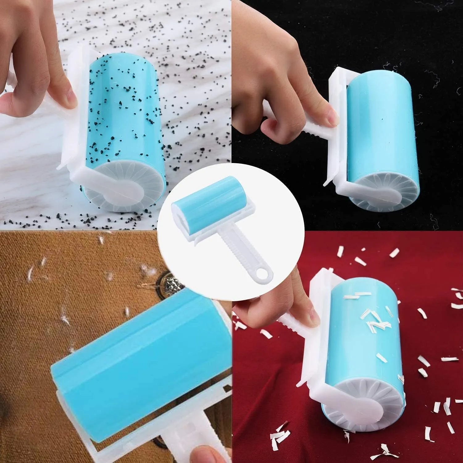 Reusable washable lint roller with protective cover for pet hair removal, measuring 17x10x4cm