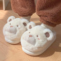 Women's cartoon pattern baotou plush slippers in khaki colour with round toe and suede upper