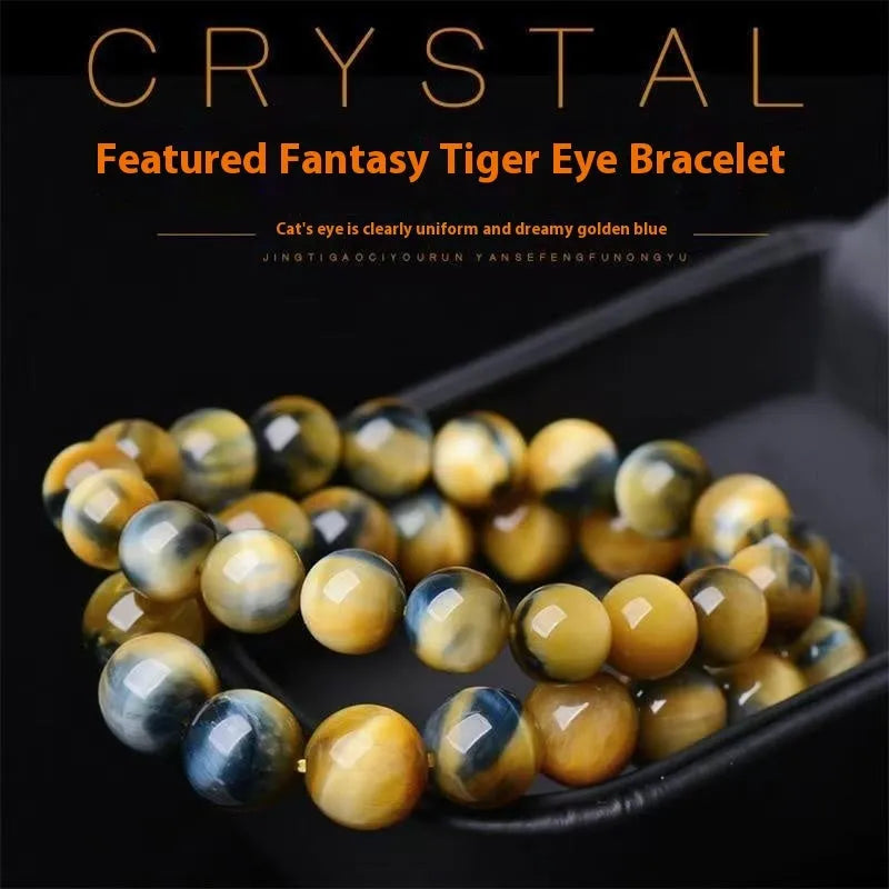Natural fantasy tiger eye agate bracelet with round geometric beads on a wrist