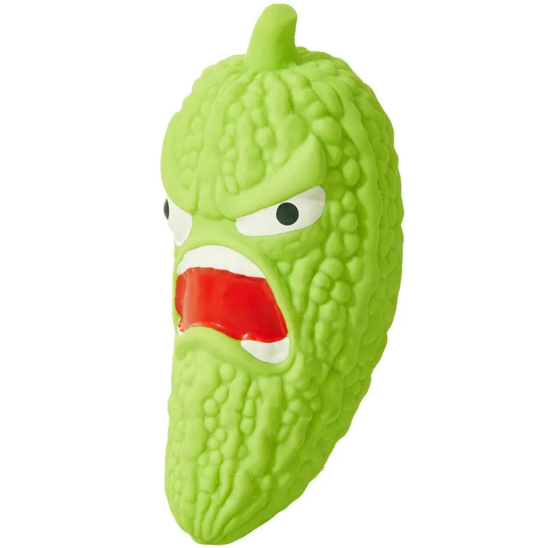 Bitter gourd and chilli shaped dog toys with textured surfaces for chewing and teeth cleaning
