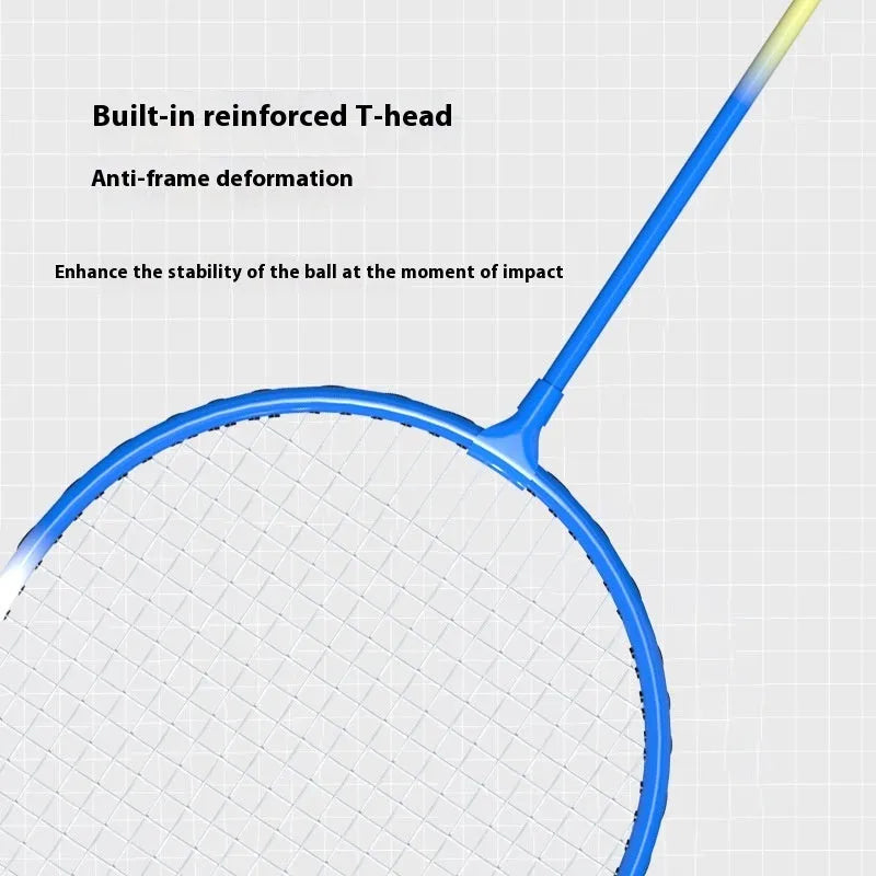 Two ultra-light alloy badminton rackets in split set, available in blue or red colour options