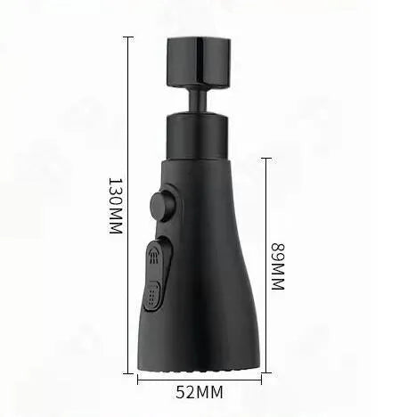 Universal pressurised kitchen faucet sprayer with rotating nozzle in silver finish showing three spray modes