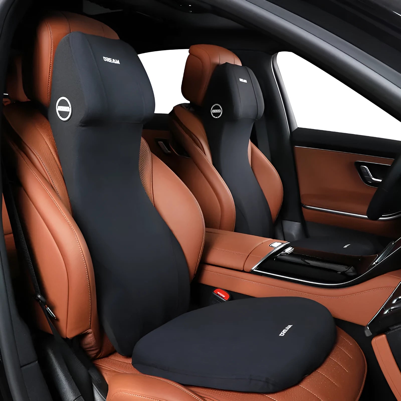 Automotive memory foam waist cushion and headrest lumbar support set in choice of six colours