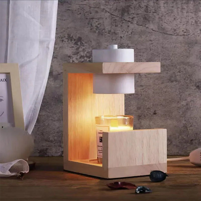 Solid wood melting candle lamp in black or white with two bulbs, dimmable and timed, Nordic style, 220V
