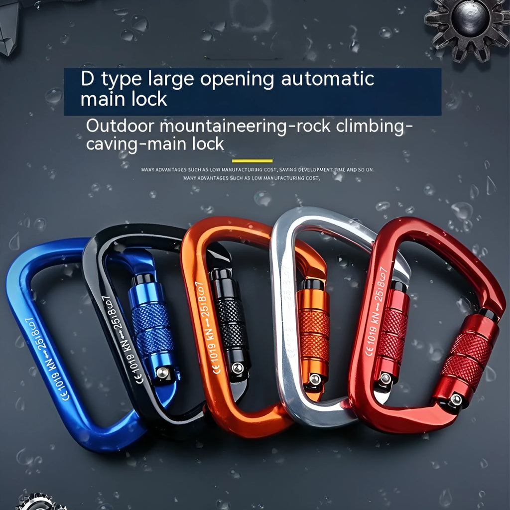 D-type rock climbing safety lock in multiple colour options for mountaineering