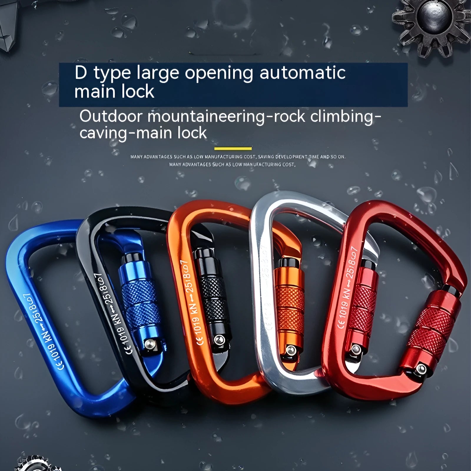 D-type rock climbing safety lock in multiple colour options for mountaineering
