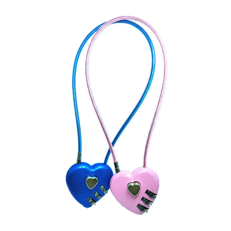 Peach Heart Long Wire Rope Love Lock in multiple colours with adjustable steel cable for bicycle helmet security