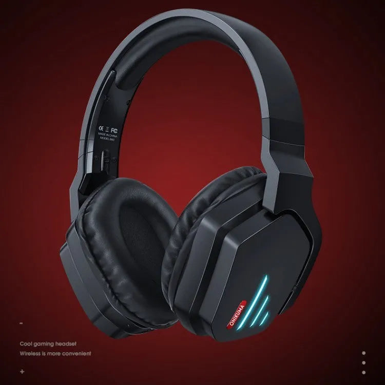 Luminous black wireless over-ear headphones with adjustable headband and earcups