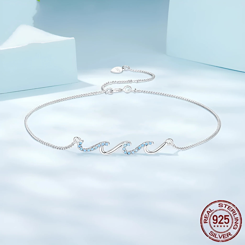 S925 sterling silver women's anklet with blue HAILANG shape, colour SCT031, single anklet
