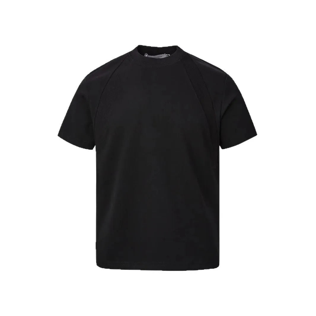 Loose grey short sleeve top with air layer stitching on a hanger.