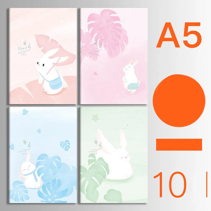 Ten soft cover kraft paper notebooks with thread binding in A5 and B5 sizes showing multiple design styles