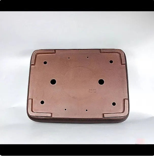 Handmade antique rectangular purple clay flower pot showing traditional finish