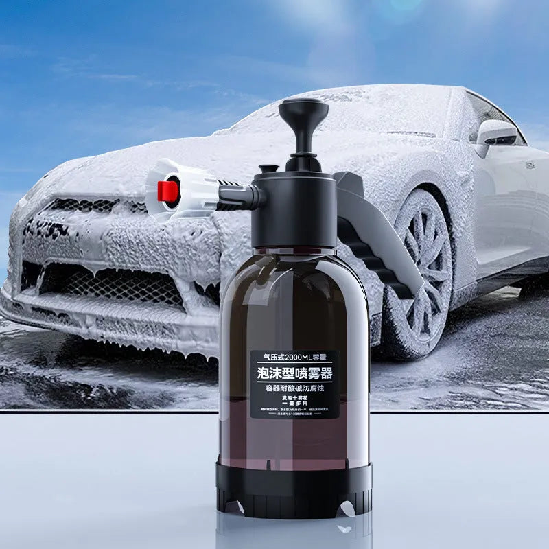Black 2L foam watering can with ergonomic handle and adjustable nozzle for car washing and household use
