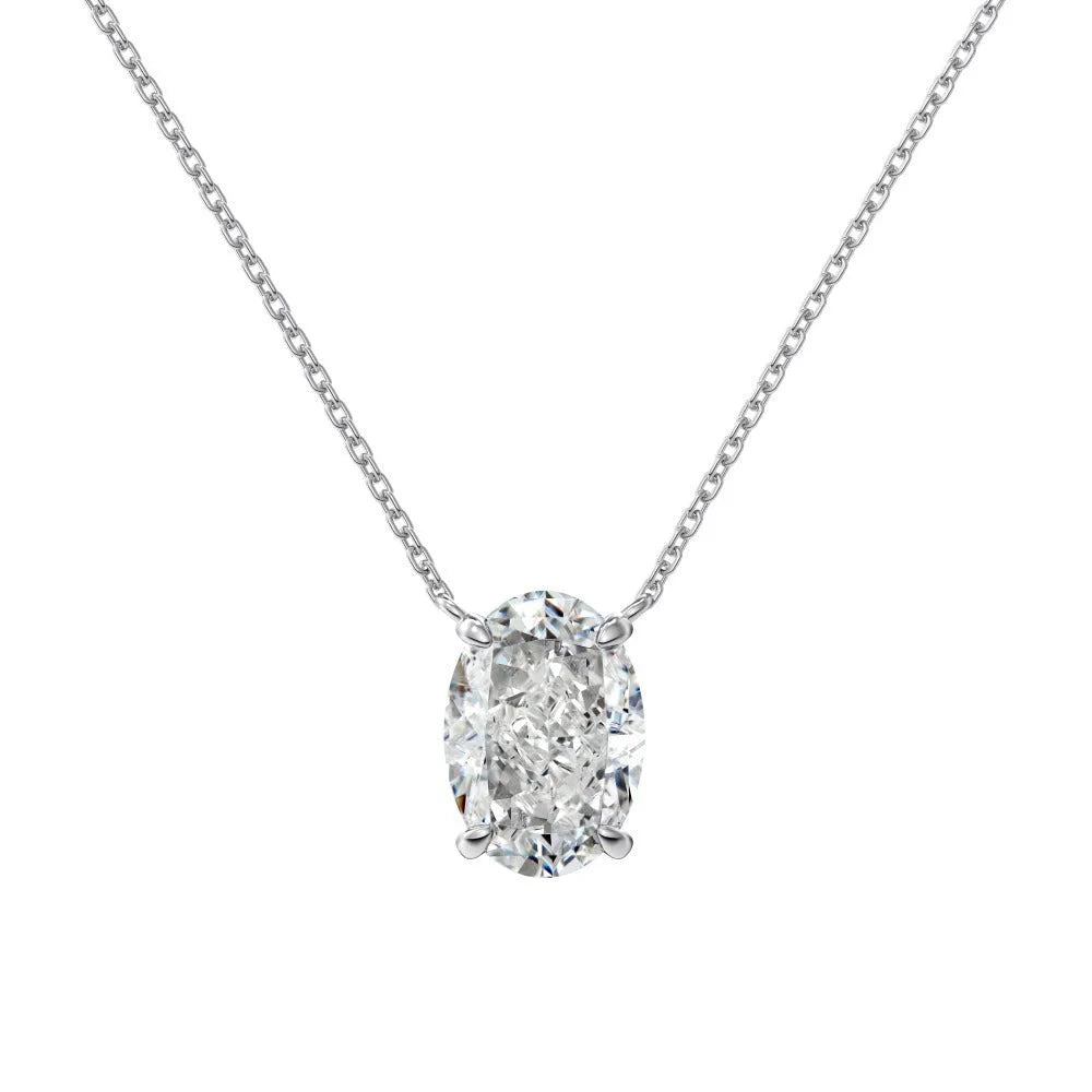 925 sterling silver necklace with geometric oval ice flower pendant in platinum or gold electroplated finish