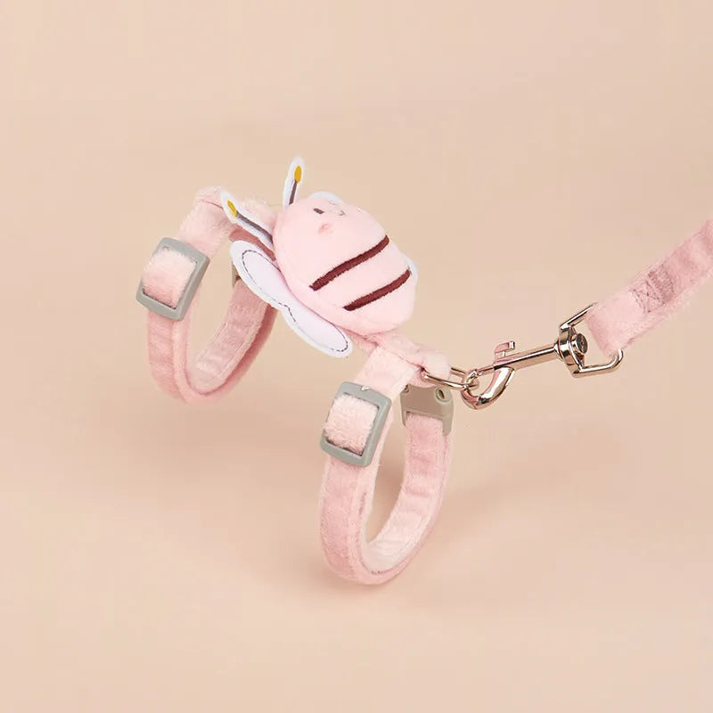 Bee-shaped adjustable cat leash in polyester with pink, yellow, and blue colour options