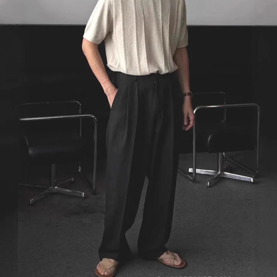 Men's lightweight cotton linen trousers in solid colours with pencil leg opening and casual fit