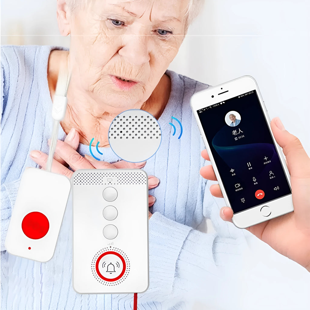 White voice emergency alert device with one buzzer unit and three call buttons.