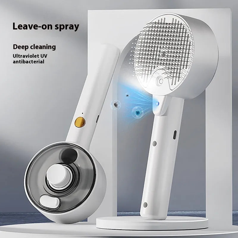 Ceramic white pet grooming brush with spray mist function and UV sterilisation light