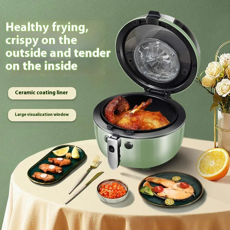 8 litre air fryer oven with visible cooking window and mechanical button controls